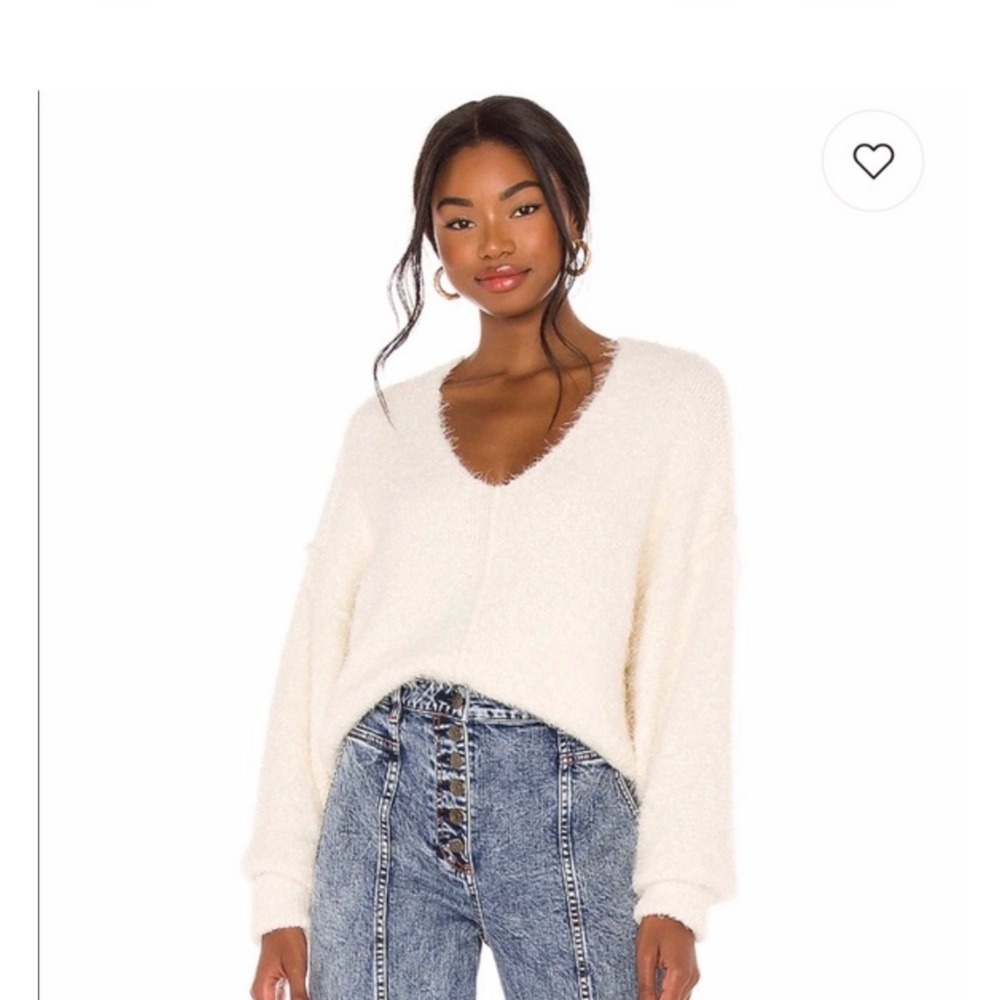 Free People V-Neck Fuzzy Slouchy Sweater
